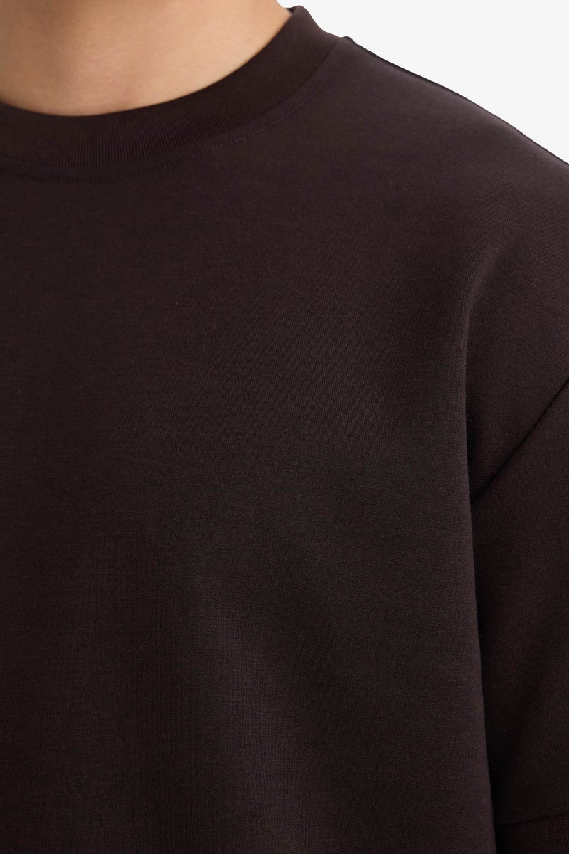 DeFacto Brown Man Oversize Crew Neck Short Sleeve T-Shirt Casual - Image 4
